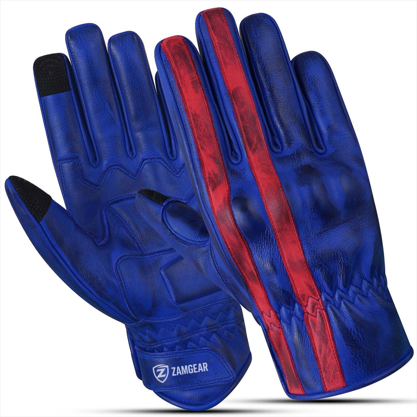 Motorcycle Gloves Racing Touchscreen Leather Armored Riding Biker Gloves Blue/Red